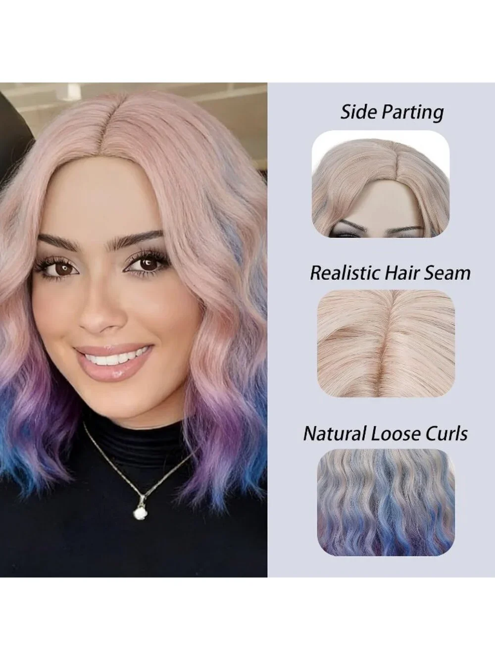 Women's 14 Inch Colorful Wavy Bob Wig Short Curly Synthetic Heat Resistant